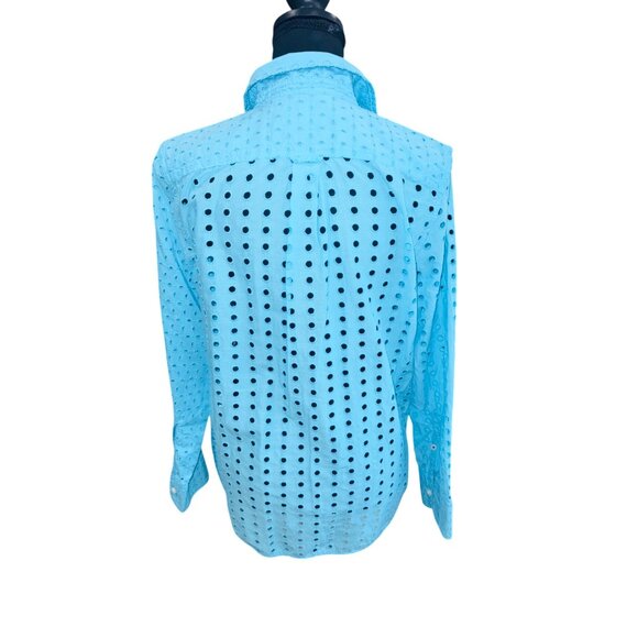 J.Crew Baby Blue Classic Eyelet Button-Up Shirt Long Sleeve Cotton 8 Sustainable - Picture 2 of 11